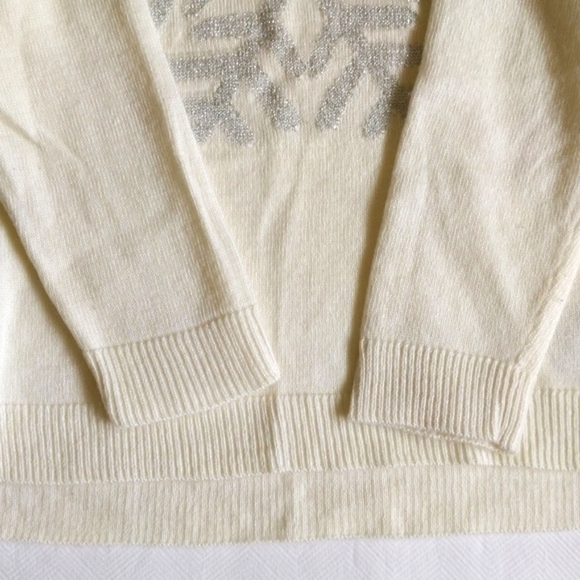 H&M cream snowflake fine knit wool content crewneck sweater 12-18 months girl - Picture 4 of 7